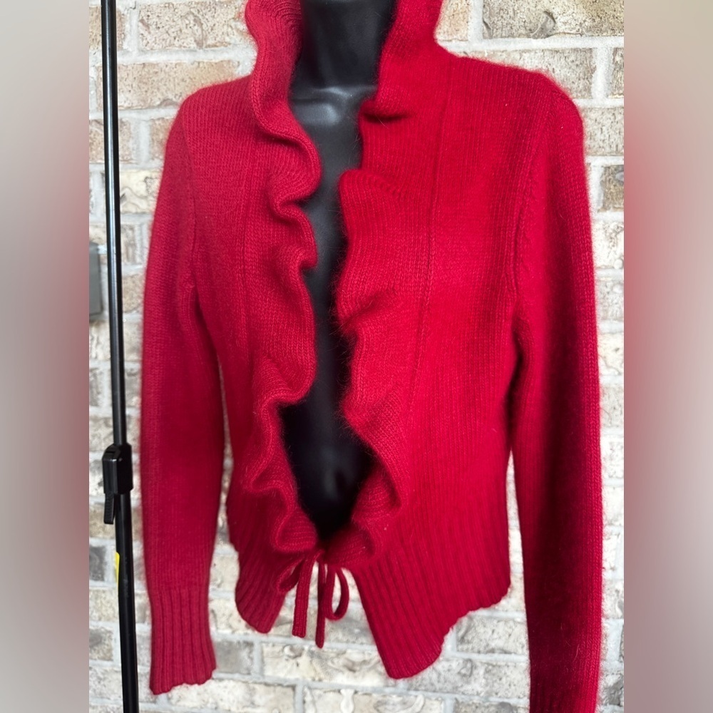 Marina Luna Red Ruffled Cardigan Size Small - Picture 2 of 11